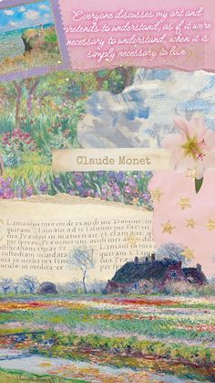 an altered collage with flowers and words on it's side, in pink