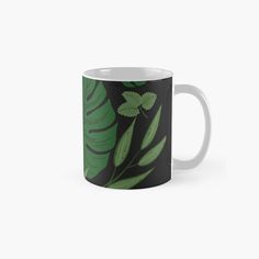 green leaves on black background classic mug