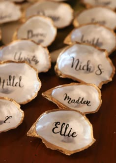 small personalized oyster shells with names on them