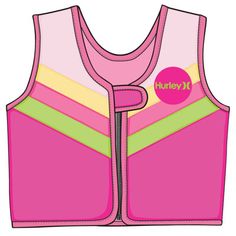 a pink vest with yellow and green stripes on the side, that says yuley