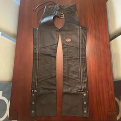 Genuine Leather Harley Davidson Chaps. Worn Twice. Great On The Bike And For Photo Shoots. See Pictures Foe Measurements. See My Closet For Other Harley Items! My Closet, Harley Davidson, Genuine Leather, Bike, Leather, Closet, Women Shopping, Quick Saves, Black