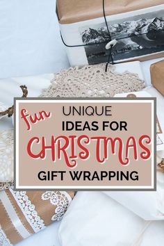 gifts wrapped in brown and white paper with the words unique ideas for christmas gift wrapping