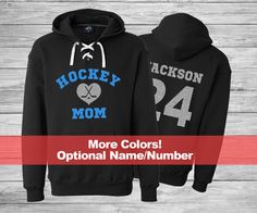 hockey mom hoodie with the name and number on it