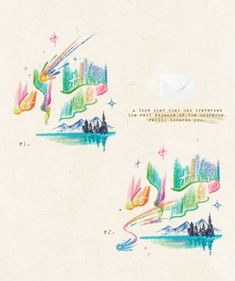 two envelopes with colorful designs on them