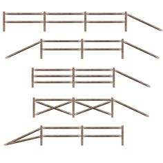 four different types of wooden railings on a white background