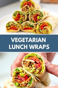 These vegetarian lunch wraps are loaded with flavor! With lentils, edamame, fresh veggies, and a zesty kick, they’re an easy, tasty choice for a nutritious lunch on the go. Save this vegetarian recipe for later or make it today. Easy Veggie Lunch Ideas, Vegetarian Wraps Recipes, Vegan Lunch Ideas For Kids, Quick Vegetarian Lunch, Vegetarian Meals Healthy, Veggie Lunch Ideas, Vegetarian Bento, Vegetarian Lunch Ideas, Low Calorie Vegetarian Recipes