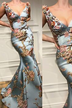 Sexy Deep V Collar Embroidery Floral Printed Fishtail Evening Dress – Echopretty Collar Embroidery, Fishtail Maxi Dress, Baddie Outfit, Maxi Dress Long, Fishtail Dress, Embroidery Floral, فستان سهرة, Beauty Dress