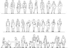 line drawing of people standing in different positions, all with their hands on their hipss