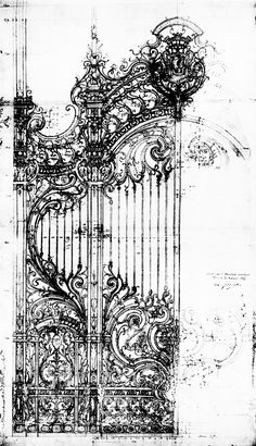 a drawing of an ornate gate