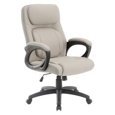 a white office chair with black legs and arms