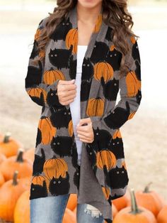 Halloween Cardigan, Halloween Mode, Womens Sweater Coats, Cardigan Casual, Outwear Coat, Plus Size Halloween, Classic Cardigan, Casual Cardigans