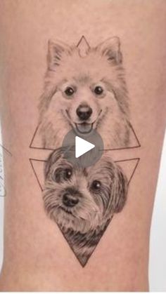 a woman's thigh with two dogs on it and the bottom part of her leg