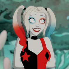 a cartoon character with white hair and blue eyes, wearing a red star on her chest