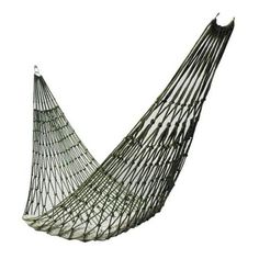 a large white hammock hanging from the side with metal bars on each end