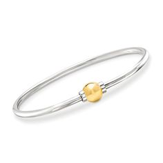 Cape Cod Jewelry Silver, 14kt Yellow Gold Bangle Bracelet. 7.5". For those special times when a minimalist fashion statement will speak volumes for you, our Cape Cod Jewelry bangle bracelet will be the one you slip on with total confidence! At the center shines a polished 14kt yellow gold ball along smooth sterling silver bangle. Concealed clasp, Cape Cod Jewelry sterling silver and 14kt yellow gold bangle bracelet. Cape Cod Bracelet, Silver Cape, Cape Cod Jewelry, Beaded Bangles Bracelets, Yellow Gold Bangle, Sterling Silver Bangle, Real Jewelry, Bead Bangles, Sterling Silver Chain Necklace