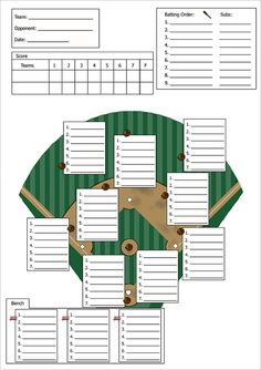 a printable baseball game plan for the pitcher's mound with seating and numbers