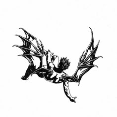 a black and white drawing of a dragon flying