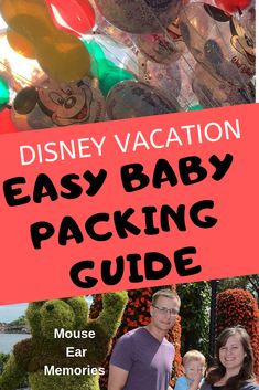 the disney vacation easy baby packing guide is shown in front of an image of mickey and minnie