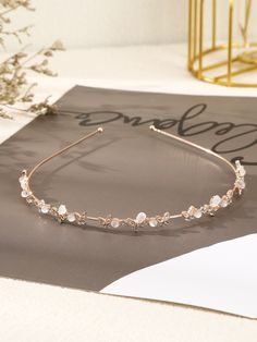 Rose Gold Casual   Zinc Alloy  Skinny Headband Embellished   Women Accessories Elegant Butterfly Jewelry For Parties, Butterfly Jwellary, Aesthetic Hair Accessories, Hair Accessories Butterfly, Rose Gold Pearl Headband, Accessories Butterfly, Hair Tie Accessories, Pearl Butterfly, Color Combos Outfit