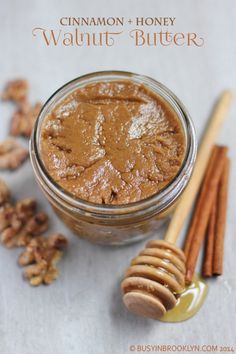 cinnamon and honey walnut butter in a glass jar