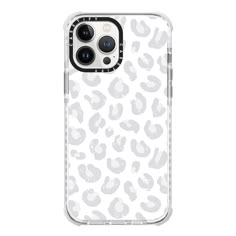 an iphone case with white leopard print on it