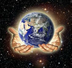 two hands holding the earth in their palms against a background of stars and galaxys