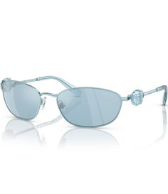 From Swarovski&#x2C; these sunglasses feature:Metal frameOval shapeMirror lensRx ableNon-polarizedApprox. 59mm lens- 18mm bridge- 120mm templeImported. Swarovski Sunglasses, Spring Shower, Romantic Lighting, Oval Sunglasses, Eyewear Womens, Light Summer, May Flowers, Eyewear Sunglasses, Round Sunglasses