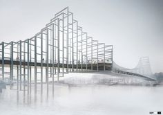 a bridge over water with people walking across it