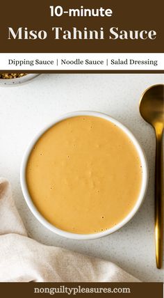 a bowl of miso tahiti sauce on a white table