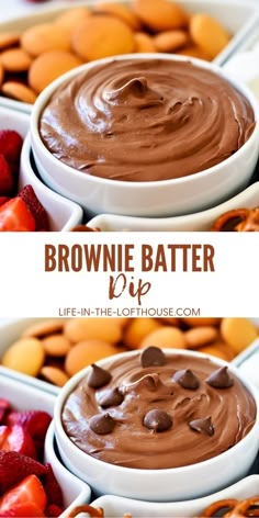 two bowls filled with chocolate peanut butter dip