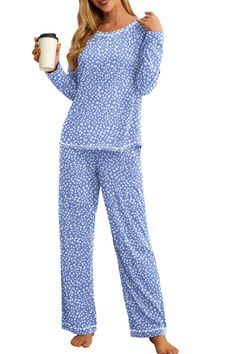 PRICES MAY VARY. Material: The 2 piece pajama set is made of soft fabric that is lightweight, breathable, and warmth, provide you with a comfortable and leisurely clothing experience Unique Design: This pajama set features color clashing trim on the collar, hemline and leg opening. Not only does it stay comfortable, but it also makes a statement. The pjs set are designed with a crew neckline and are available in a variety of prints. The elasticized drawstring waist ensures that you can adjust the waistband as needed Diverse Occasion: This is not only a pajama set, but also a loose loungewear, home wear and yoga wear, so that you can get full relaxation every day, suitable for holidays, parties, any indoor and outdoor sports Occasions: Comfortable and fashion lounge set also be a perfect gi Loose Loungewear, Womens Loungewear Sets, Pjs Set, Comfy Pjs, Pyjamas Womens, Winter Pajamas, Home Wear, Womens Pyjama Sets, Sleepwear Sets