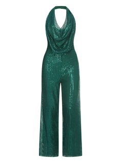 Jump Suit Prom Dress, Disco Dresses For Women, Posion Ivy Jumpsuit, Green Jumpsuit Gold Accessories, 70s Disco Halter Dress, Dress Like A Hollywood Star, Sequin Baby Blue Dress, Disco Themed Prom Dresses, Mardi Gras Costume Women Dresses