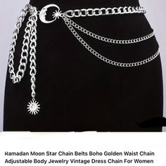 Ramadan Moon Star Silver Chain Belt Adjustable Vintage Dress Chain Its Very Sexy On Anything You Pair It With Ramadan Accessories, Moon Belt, Silver Chain Belt, Ramadan Moon, Star Silver, Glossy Makeup, Leather Rivets, Cat Mask, Louis Vuitton Belt