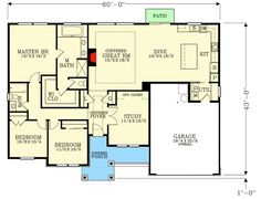 the floor plan for a two story home with an attached garage and living room area