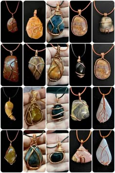 Rock Necklace Diy Wire, Wire Wrapping Raw Stones, Rock Wire Wrapping, Rock Jewelry Diy, Diy Stone Necklace, Easy Wire Wrapping Stones, Stones For Garden, Diy Wire Jewelry Rings, Beach Stones Jewelry