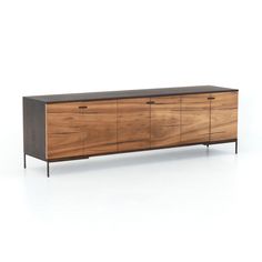 the sideboard is made out of wood and metal