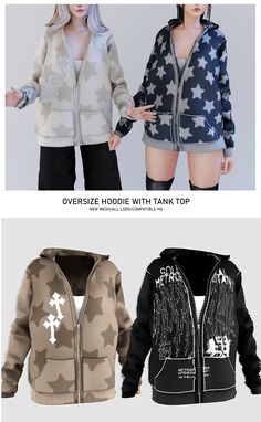 two different styles of clothes with hoodies on top and bottom, both in camouflage print