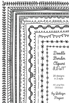 a set of hand drawn doodle border designs