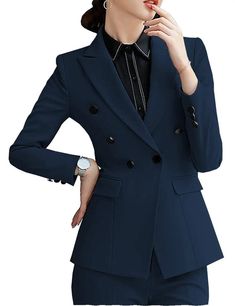 2 Pieces Women Suit Peak Lapel Double Buttons | SoloveDress – solovedress Outfits With Slacks, Formal Casual Outfits Women, Formal Casual Outfits, Womens Suit Vest, Suits Outfits, Ethereal Dress, Business Attire Women, Diamond Wallpaper, Buy Wedding Dress