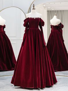 Red Velvet Prom Dress, Red Velvet Gown, فستان ز�هري, Prom Dress Burgundy, Burgundy Evening Dress, Dress Elegant Long, A Line Prom Dress, Velvet Prom Dress, Long Formal Dress