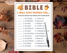 a printable bible verse for thanksgiving with leaves and acorns on the table