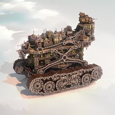 an old tank is made out of gears and other things in the shape of a castle