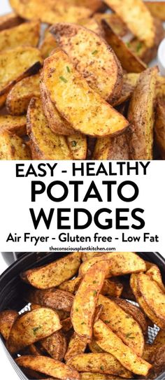 air fryer potato wedges with text overlay