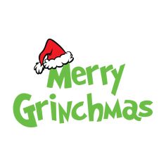 the words merry grinmas written in green and red with a santa hat on top