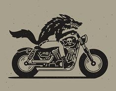 a black and white drawing of a motorcycle with a skull on the front wheel,