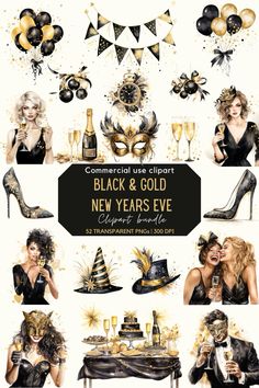 black and gold new years eve party flyer