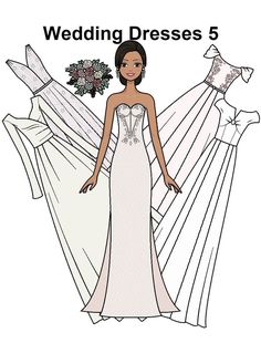 AlexsDollHaus on Etsy offers custom digitally drawn, printable paper dolls, outfits, and shoes available for download.  This beautiful doll has her hair styled back with buns and beautiful pearl earrings for her wedding. She is getting married and is excited to pick out her wedding dresses. She narrowed it down to 5 dresses help her pick the perfect one.  Purchase other paper dolls, of this style, to mix and match with additional outfits. She has her own style that you or others can enjoy dressing her in over and over again.  This digital download includes 4 pages. The first page is the directions, paper doll, and dresses in color. The second page has additional dresses. The third page includes the directions, paper doll, and dresses in black and white. The fourth page has additional dress Cute Paper Dolls, Doll Wedding Dress, Dresses In Black, Paper Doll Printable, Printable Paper Dolls, Gown Princess, Dolls Outfits, Cute Paper, Princess Gown