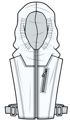 a drawing of a hooded jacket with zippers