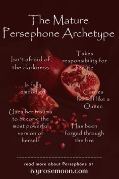 an advertisement for the nature of persephone archetype, featuring pomegranates