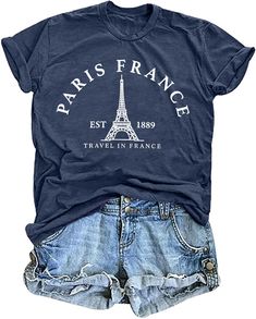 PRICES MAY VARY. 【Material】This france traveler shirt is made of cotton blend, which is stretchable, soft and lightweight. Suggest to hand wash with cold water, do not dry clean, not bleach. 【Feature】Paris french shirt tops, paris lover tee shirt, funny letters printed tees, casual short sleeve t shirt, round neck shirt, loose casual tee. Our france tee is a must in your wardrobe to travel in paris. 【Gift】Are you a Paris lover? If so, come to get this tee shirt.Our paris city shirt is a great gi Cotton Crew Neck T-shirt For Travel, Crew Neck Tops For Summer Travel, Summer Travel Crew Neck Tops, Summer Crew Neck Tops For Travel, Summer Travel Cotton Shirt, Summer Travel Cotton Tops, Summer Cotton Top For Travel, Short Sleeve T-shirt For Summer Travel, Casual Summer Travel T-shirt